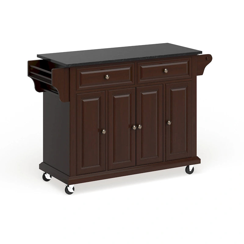 Full Size Solid Black Granite Top Kitchen Cart - 18d x 51.5w x 36h