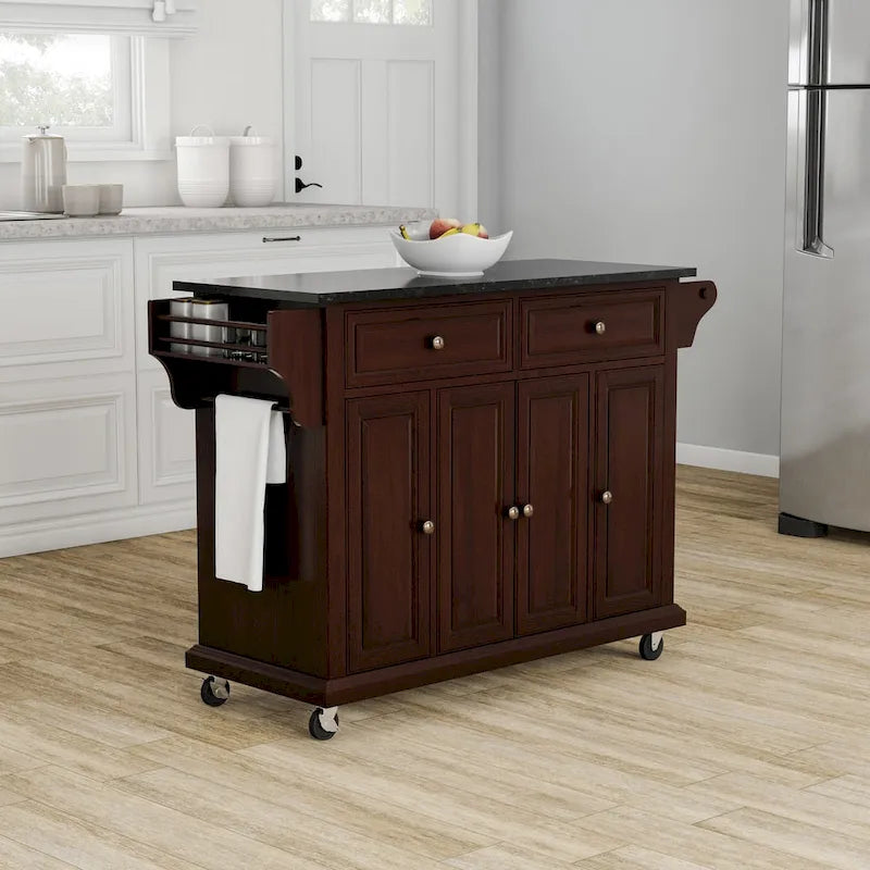  Full Size Solid Black Granite Top Kitchen Cart - 18d x 51.5w x 36h