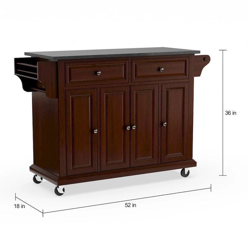 Full Size Solid Black Granite Top Kitchen Cart - 18d x 51.5w x 36h