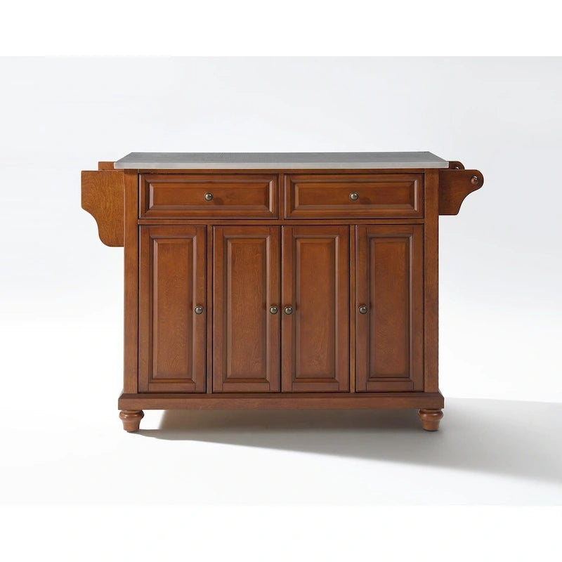 Cambridge Stainless Steel Top Kitchen Island in Classic Cherry Finish - 18d x 51.5w x 36h
