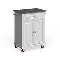 Compact White Wood Portable Kitchen Cart/ Island with Stainless Steel Top - 18d x 31w x 35.5h