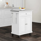  Compact White Wood Portable Kitchen Cart/ Island with Stainless Steel Top - 18d x 31w x 35.5h