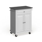 Compact White Wood Portable Kitchen Cart/ Island with Stainless Steel Top - 18d x 31w x 35.5h