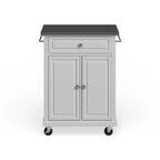 Compact White Wood Portable Kitchen Cart/ Island with Stainless Steel Top - 18d x 31w x 35.5h