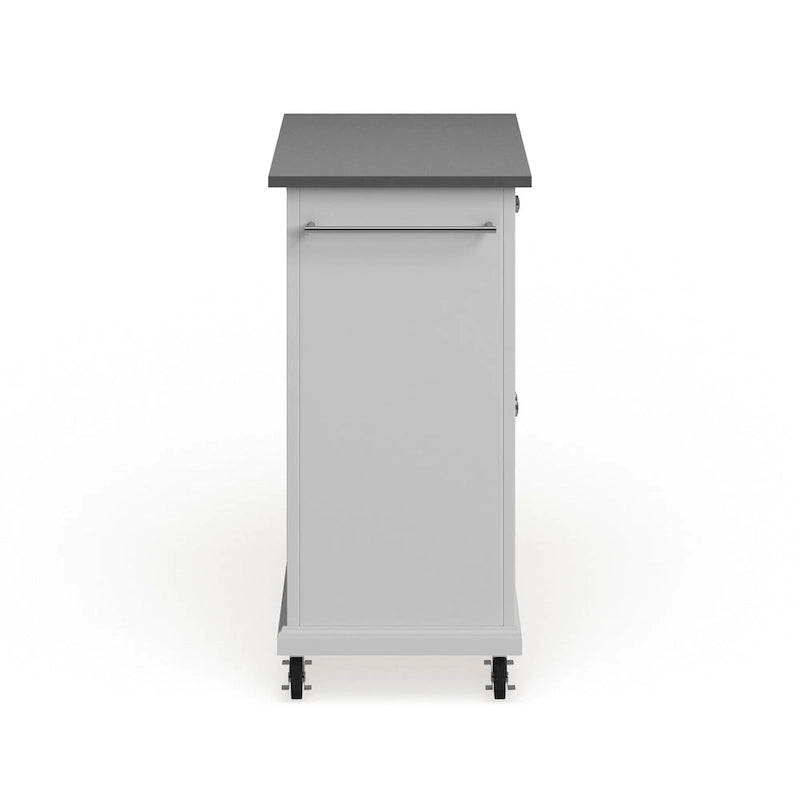 Compact White Wood Portable Kitchen Cart/ Island with Stainless Steel Top - 18d x 31w x 35.5h