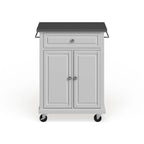 Compact White Wood Portable Kitchen Cart/ Island with Stainless Steel Top - 18d x 31w x 35.5h