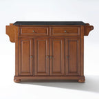 Alexandria Solid Black Granite Top Kitchen Island in Classic Cherry Finish - 18d x 51.5w x 34h