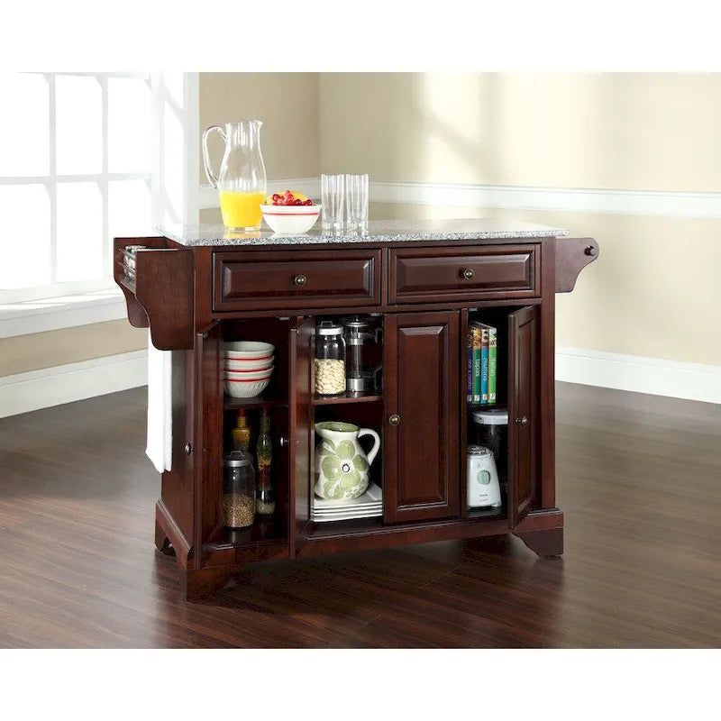 LaFayette Solid Granite Top Kitchen Island in Vintage Mahogany Finish - 18d x 51.5w x 34h