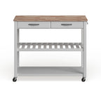 Natural Wood Top Kitchen Cart/ Island With Optional Stool Storage in White Finish - 17d x 43w x 35h