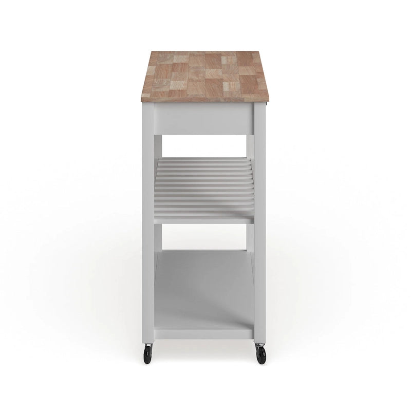 Natural Wood Top Kitchen Cart/ Island With Optional Stool Storage in White Finish - 17d x 43w x 35h