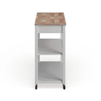 Natural Wood Top Kitchen Cart/ Island With Optional Stool Storage in White Finish - 17d x 43w x 35h