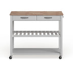 Natural Wood Top Kitchen Cart/ Island With Optional Stool Storage in White Finish - 17d x 43w x 35h