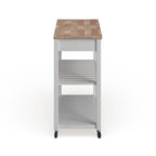 Natural Wood Top Kitchen Cart/ Island With Optional Stool Storage in White Finish - 17d x 43w x 35h