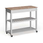 Natural Wood Top Kitchen Cart/ Island With Optional Stool Storage in White Finish - 17d x 43w x 35h