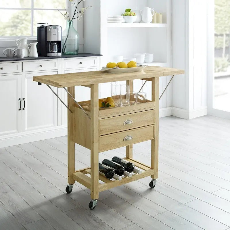 Bristol Double Drop Leaf Kitchen Cart Natural - 15.13d x 45w x 35.25h