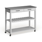 White Wood/ Stainless Steel Kitchen Cart Island - 17d x 43w x 35h