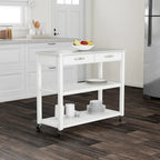  White Wood/ Stainless Steel Kitchen Cart Island - 17d x 43w x 35h