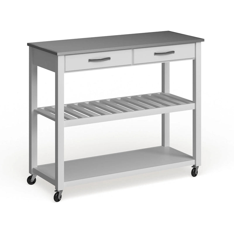 White Wood/ Stainless Steel Kitchen Cart Island - 17d x 43w x 35h