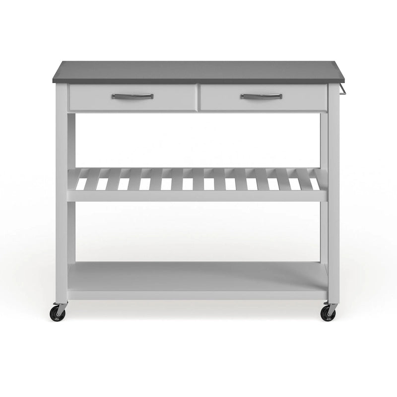 White Wood/ Stainless Steel Kitchen Cart Island - 17d x 43w x 35h