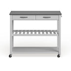 White Wood/ Stainless Steel Kitchen Cart Island - 17d x 43w x 35h