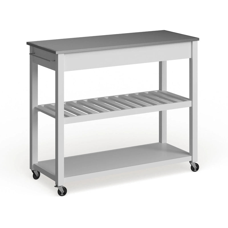 White Wood/ Stainless Steel Kitchen Cart Island - 17d x 43w x 35h