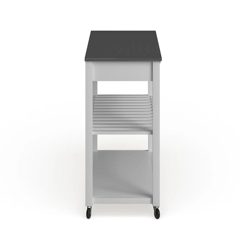White Wood/ Stainless Steel Kitchen Cart Island - 17d x 43w x 35h