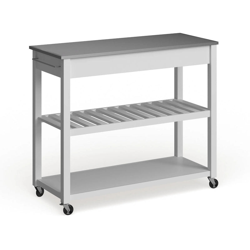 White Wood/ Stainless Steel Kitchen Cart Island - 17d x 43w x 35h