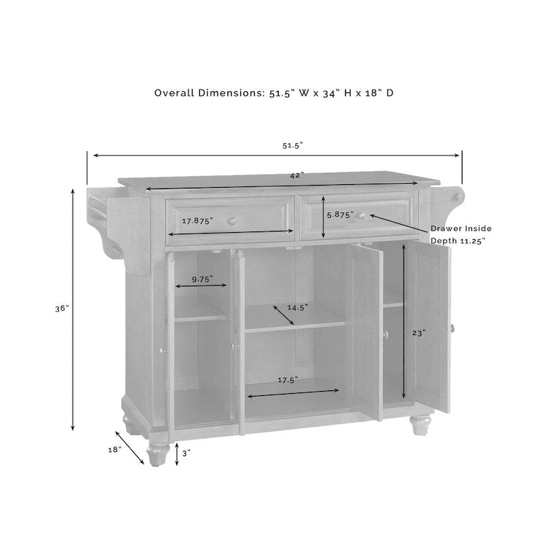 Cambridge Stainless Steel Top Kitchen Island in Vintage Mahogany Finish - 18d x 51.5w x 34h
