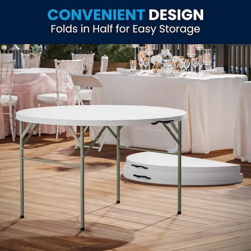 4-Foot Round Bi-Fold Plastic Event Folding Table with Handle