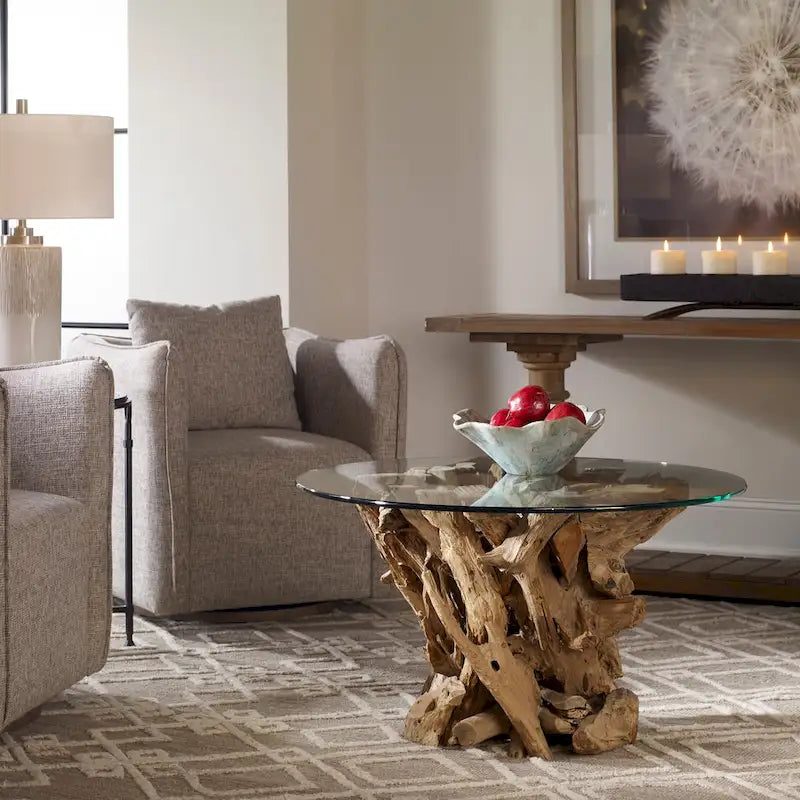 Uttermost Driftwood Natural Glass Top Cocktail Table