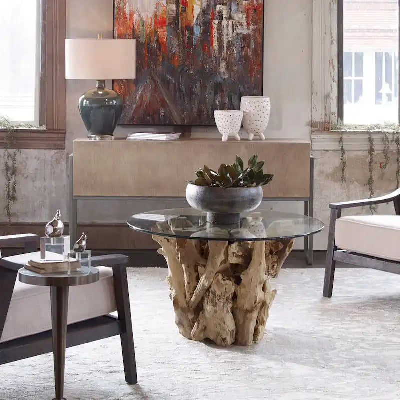 Uttermost Driftwood Natural Glass Top Cocktail Table