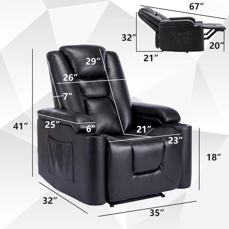 Power Leather Recliner Chair Home Theater Seating Soft