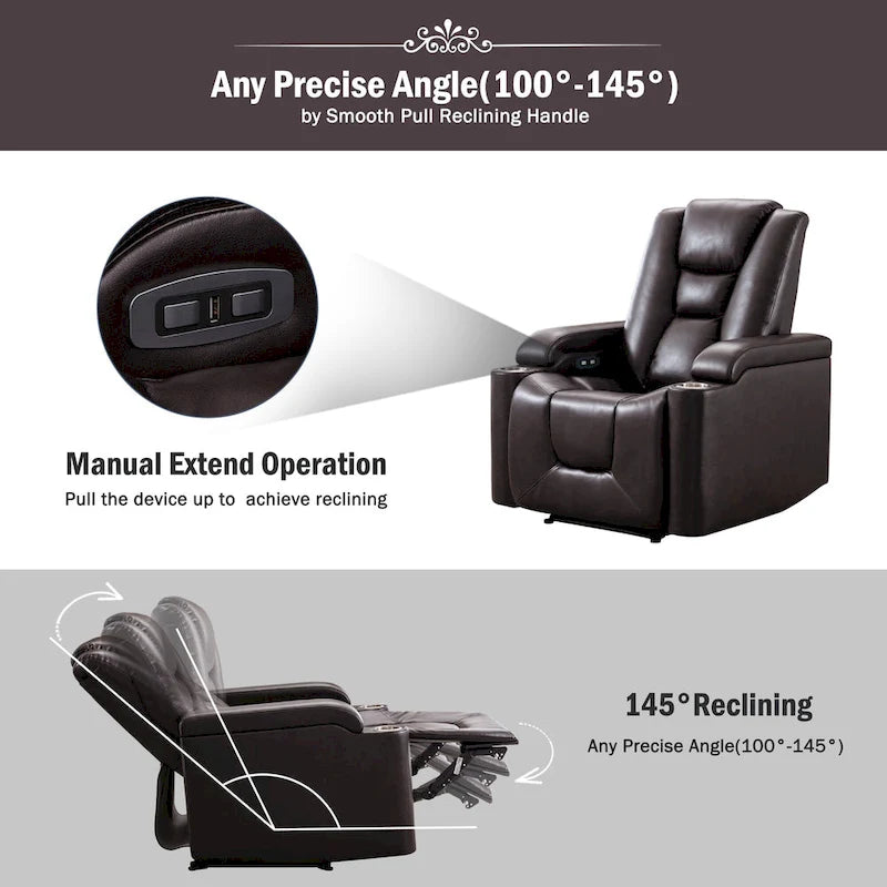 Power Leather Recliner Chair Home Theater Seating Soft