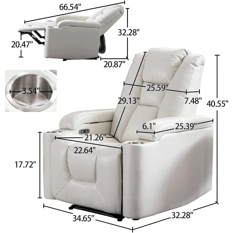 Power Leather Recliner Chair Home Theater Seating Soft
