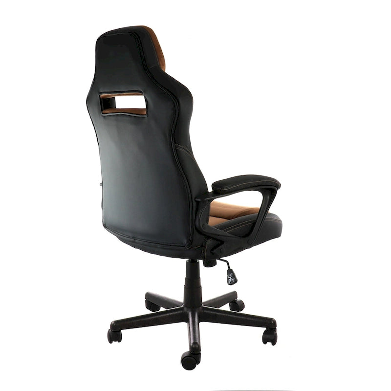 Elama High Back Adjustable Faux Leather Office Chair in Black and Brown