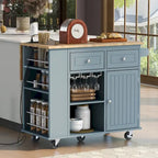 Kitchen Island with Power Outlet,Kitchen Storage Island with Drop Leaf and Rubber Wood - N/A