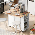 Kitchen Island with Power Outlet,Kitchen Storage Island with Drop Leaf and Rubber Wood - N/A