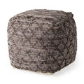Mercana Falguni Grey Patterned Leather & Cotton Square Pouf