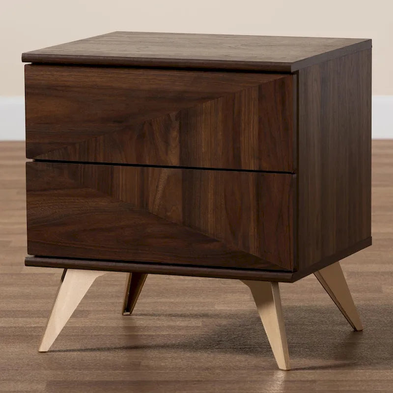 Graceland Mid-Century Modern Transitional Walnut Brown Finished Wood 2-Drawer Nightstand