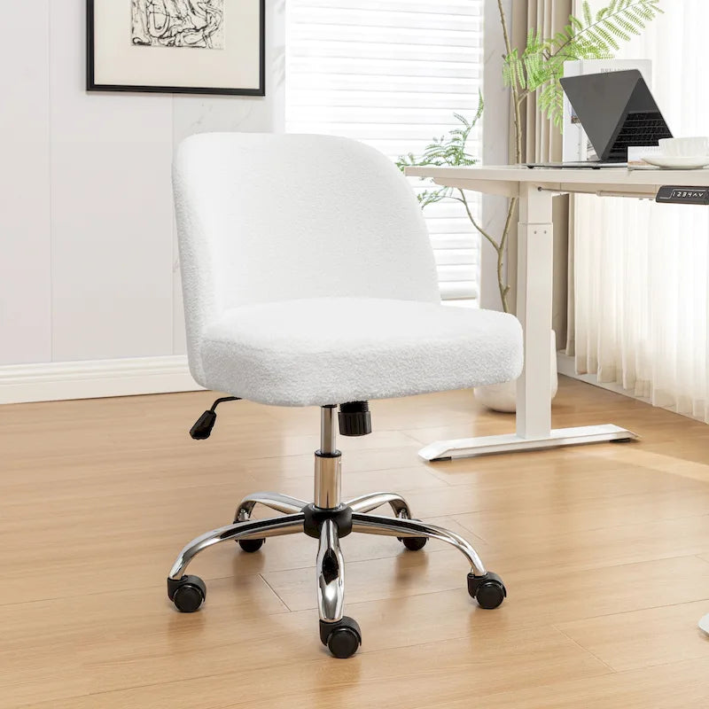 Porthos Home Peli Sherpa Fabric Armless Office Chair with Steel Roller Casters