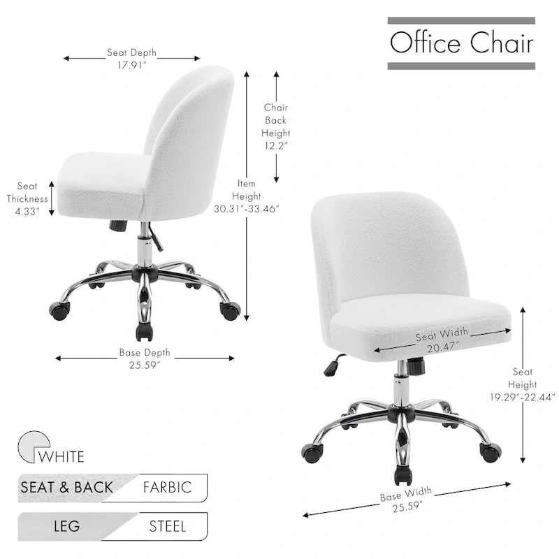 Porthos Home Peli Sherpa Fabric Armless Office Chair with Steel Roller Casters