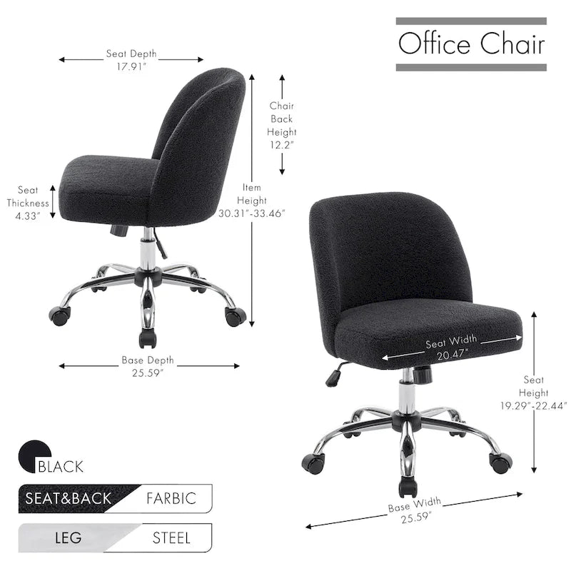 Porthos Home Peli Sherpa Fabric Armless Office Chair with Steel Roller Casters