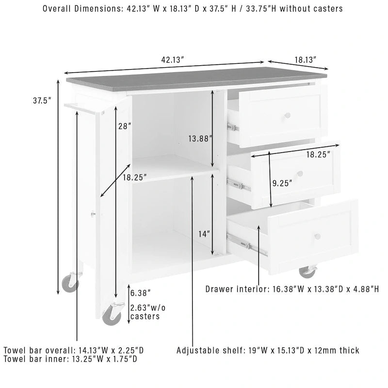 Soren Stainless Steel Top Kitchen Island/Cart - 18.13d x 42.13w x 37.5h