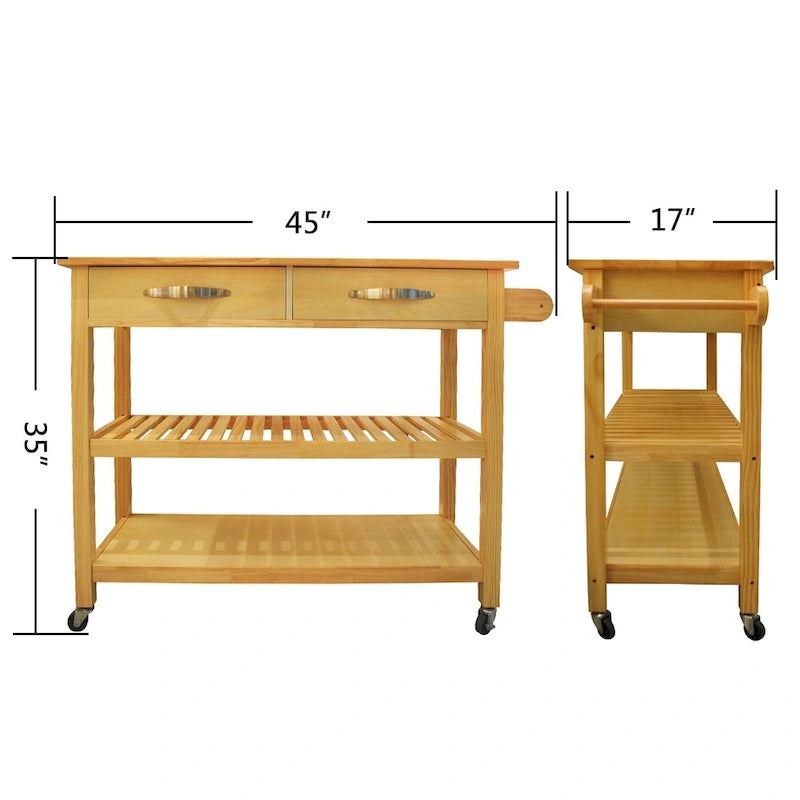 Kitchen Island & Kitchen Cart, Mobile Kitchen Island with Two Lockable Wheels, Rubber Wood Top, Simple Design