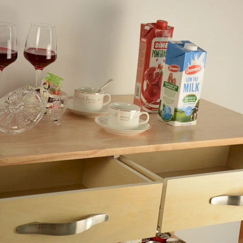 Kitchen Island & Kitchen Cart, Mobile Kitchen Island with Two Lockable Wheels, Rubber Wood Top, Simple Design