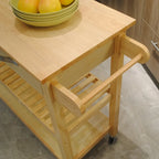 Kitchen Island & Kitchen Cart, Mobile Kitchen Island with Two Lockable Wheels, Rubber Wood Top, Simple Design
