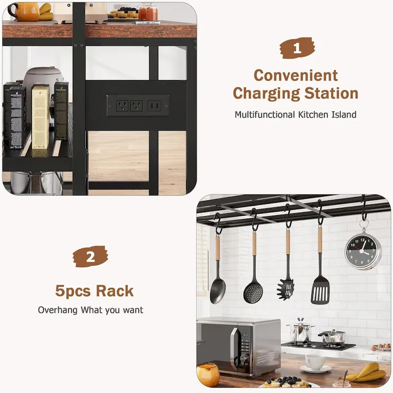 47 Kitchen Island Table Microwave Stand Oven Shelf with Storage - 47D x 28W x 72H
