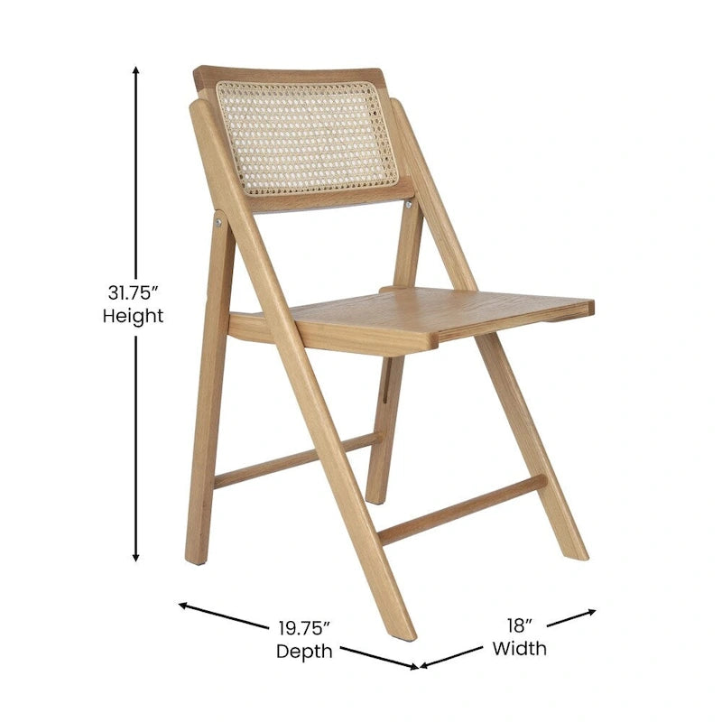 2 Pack Commercial Cane Rattan Folding Chairs - Wood Backs and Seats