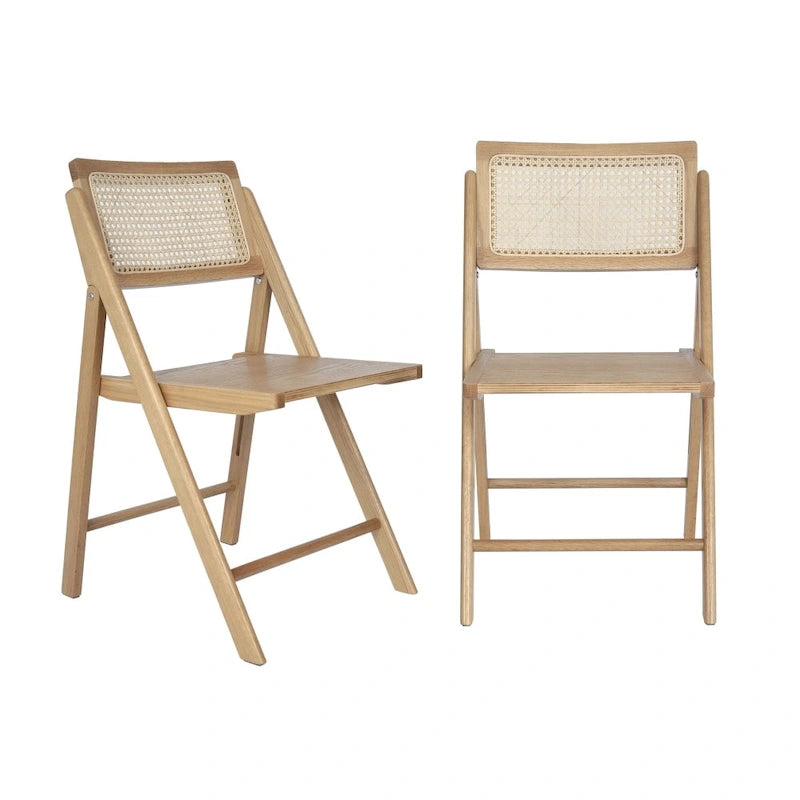 Folding Armless Cane Rattan Chairs with Breathable Woven Backrests - 2 Pack