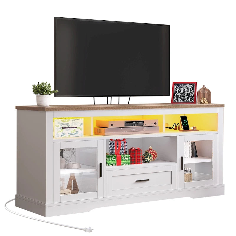 Moasis LED Farmhouse TV Stand for TV up to 65 Highboy Entertainment Center with Acrylic Doors